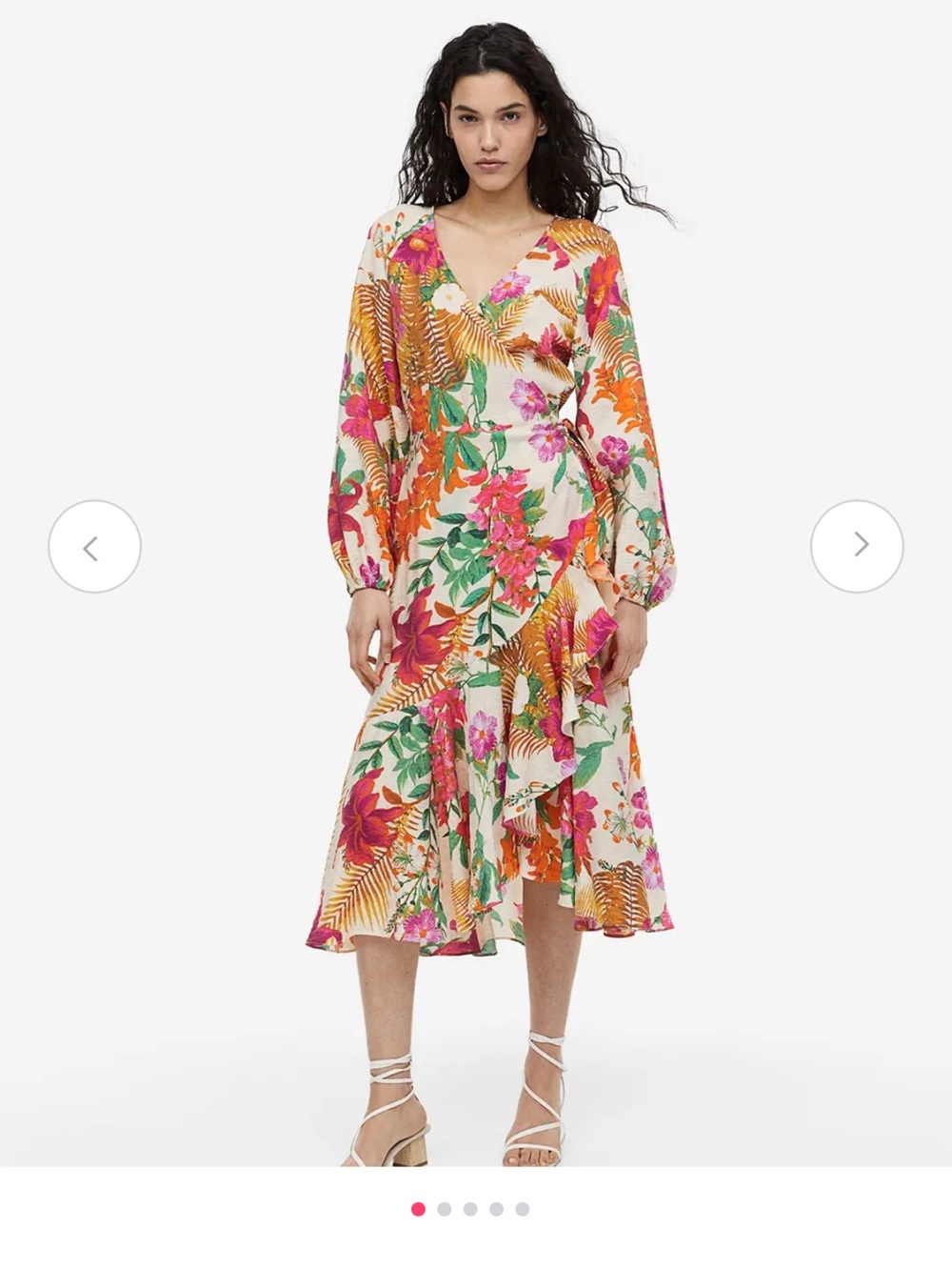 H&M Floral Wrap Midi Dress in Ivory with Tropical Print size small